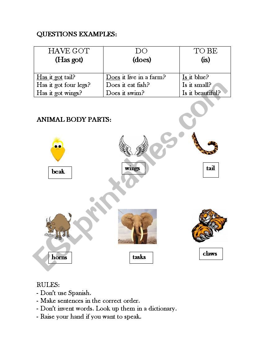 Guessing game worksheet