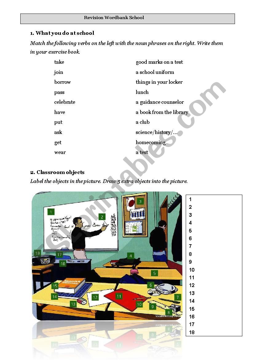 Classroom objects worksheet