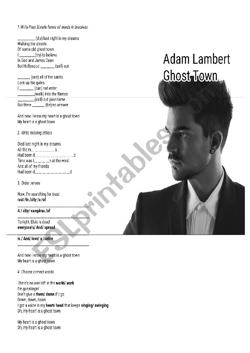 Adam Lambert - Ghost Twon worksheet