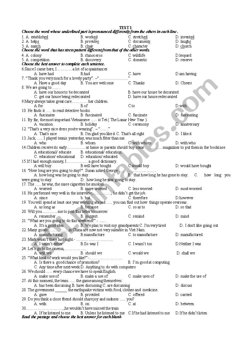 test + key worksheet