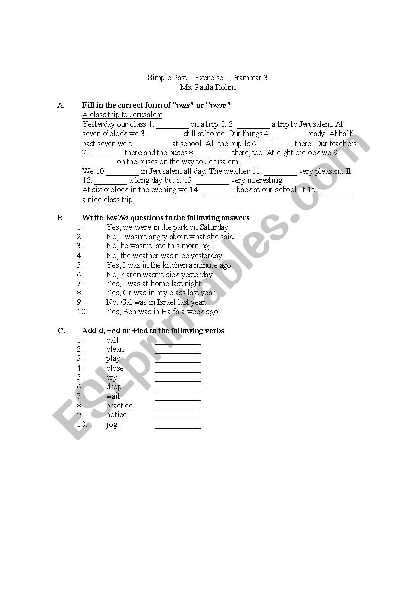 Simple Past Exercise worksheet