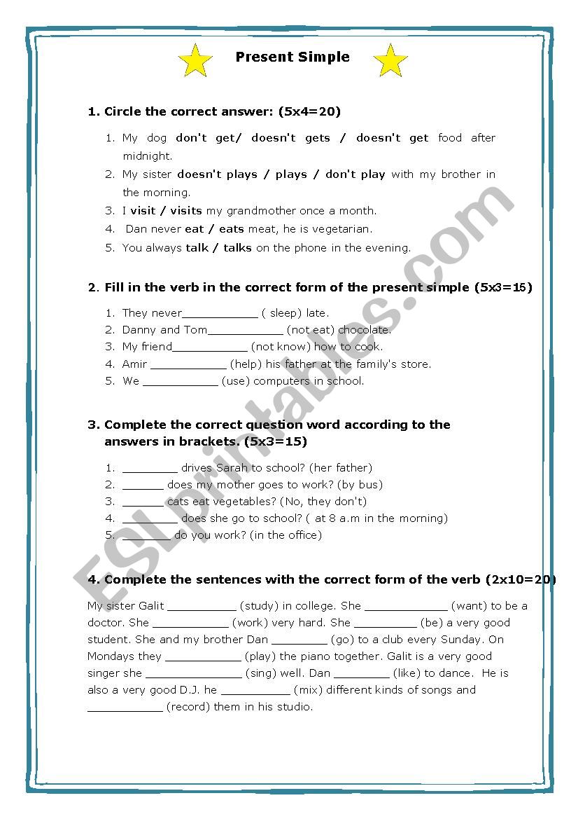 Present Simple worksheet worksheet