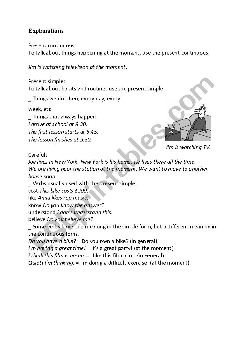 Explaining present continuous and present simple