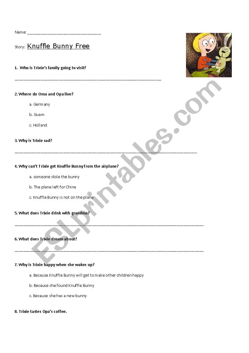 Knuffle Bunny Free comprehension questions