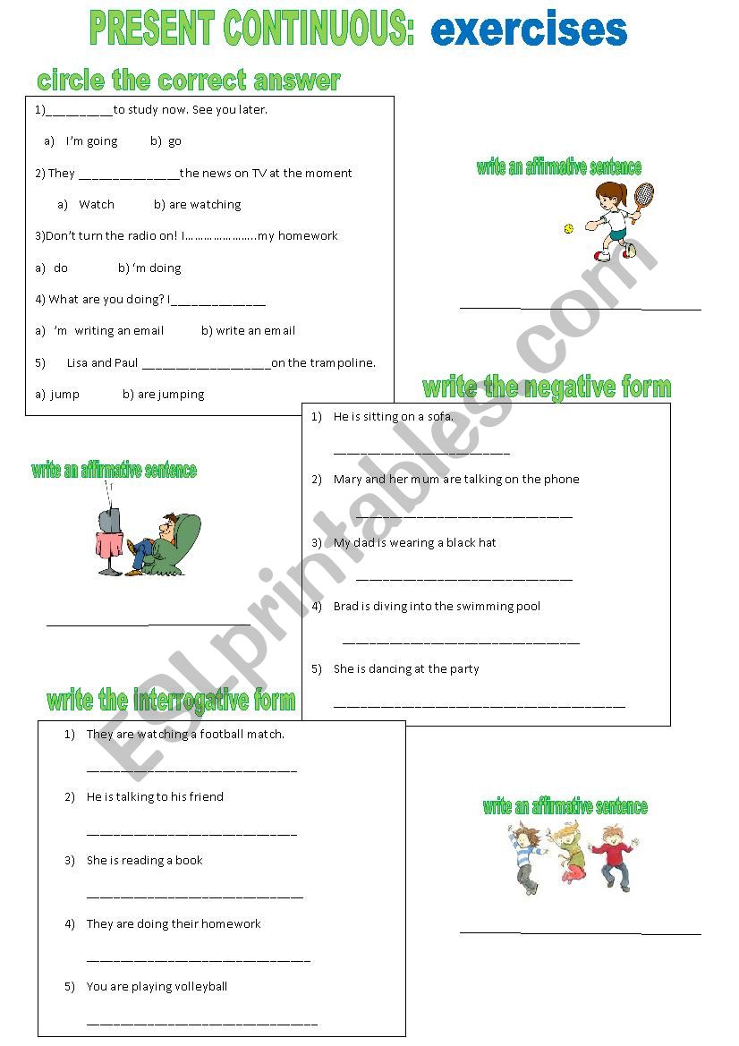 Present Continuous exercises worksheet