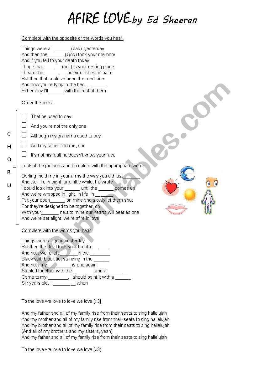 Afire Love by Ed Sheeran worksheet