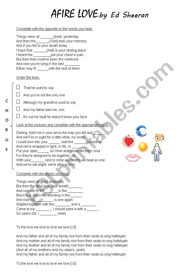 Afire Love by Ed Sheeran worksheet