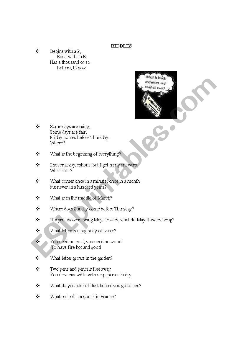 Riddles worksheet