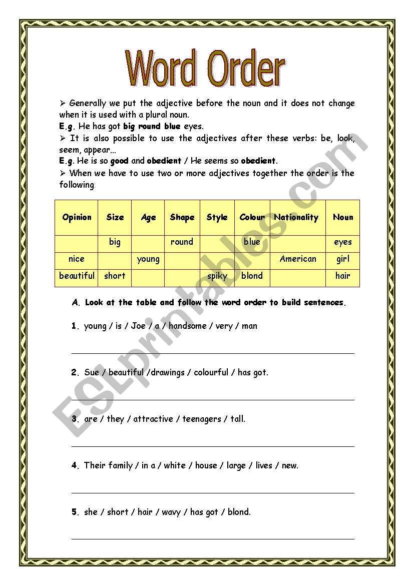 Word Order Exercises With Answers