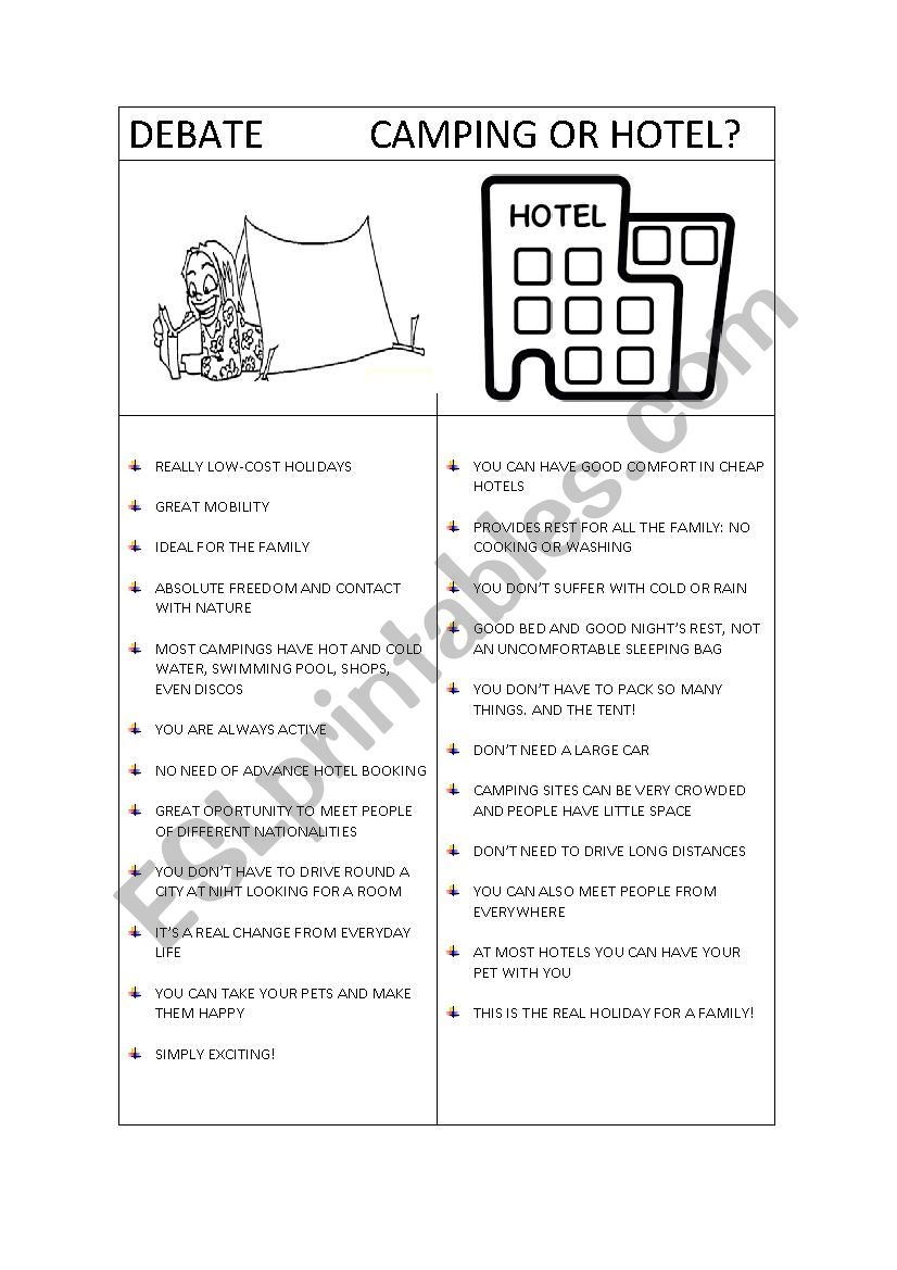 Camping or hotel? worksheet