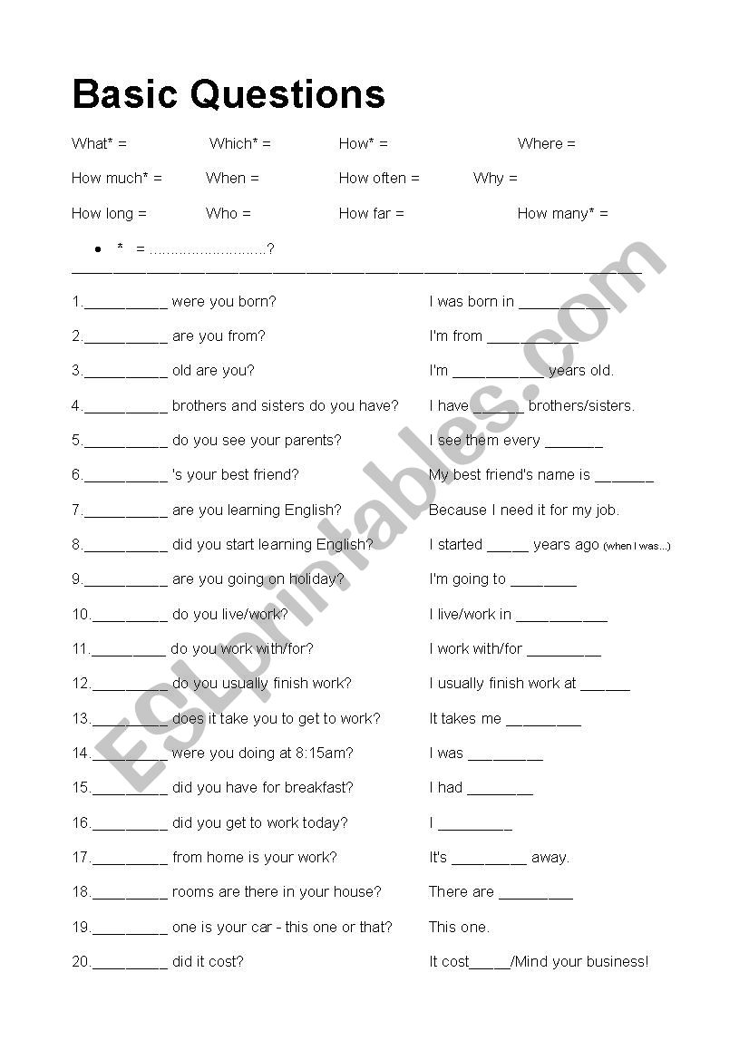 Basic Questions - ESL worksheet by ProfesorNativoGratis