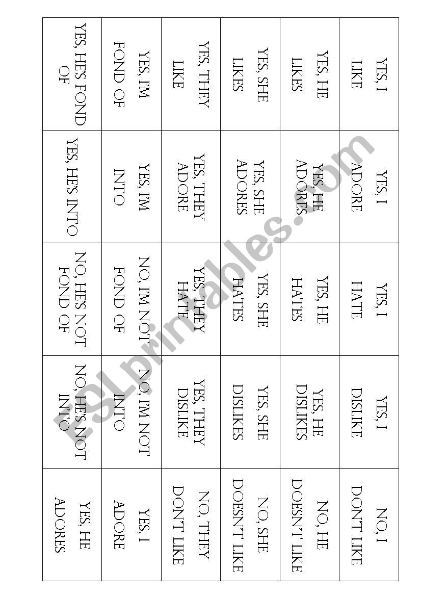 Likes/dislikes expressions worksheet