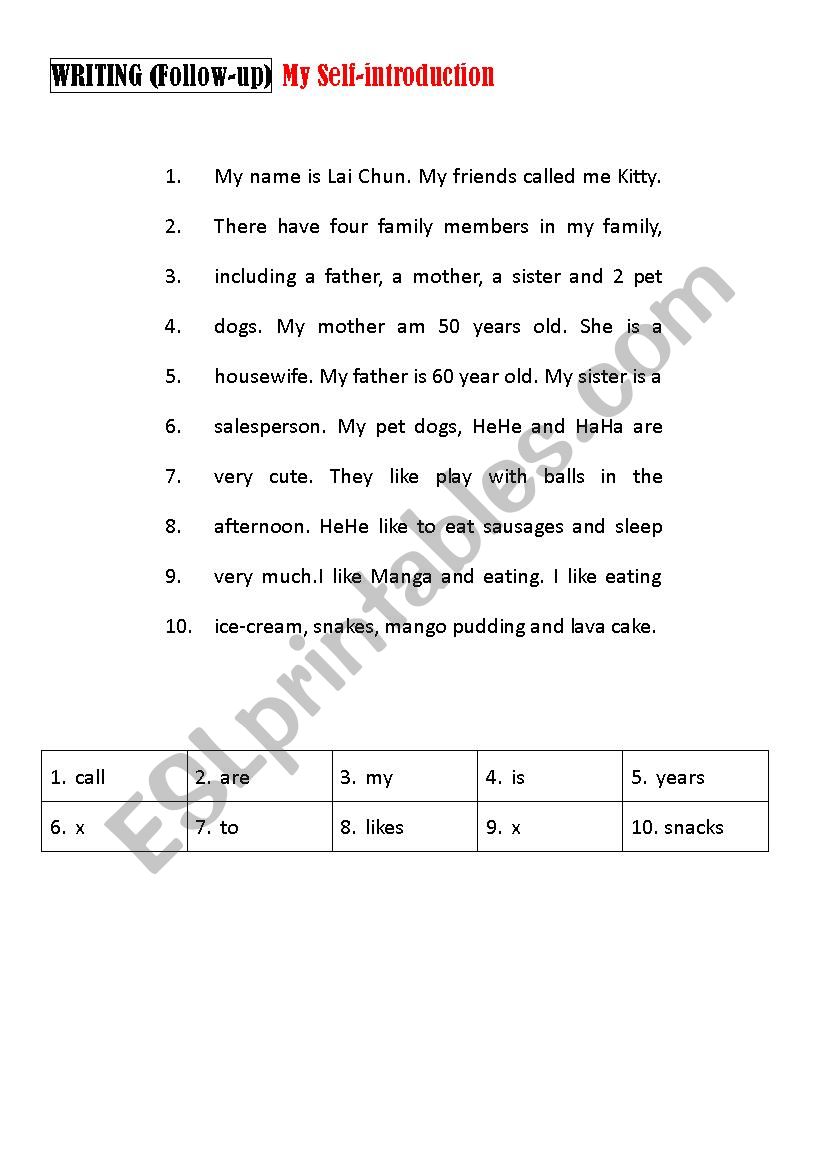 Proofreading (My Self-introduction)