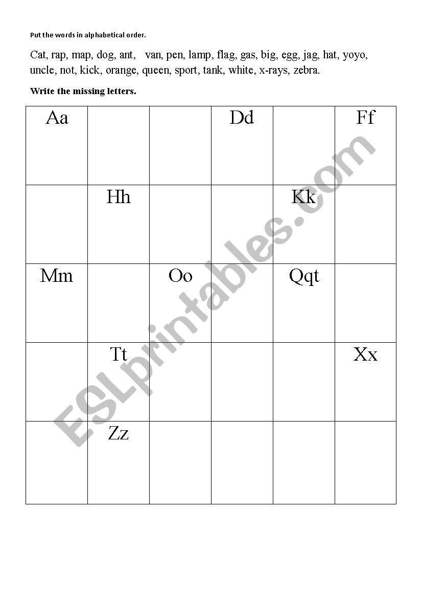 alphabet worksheet