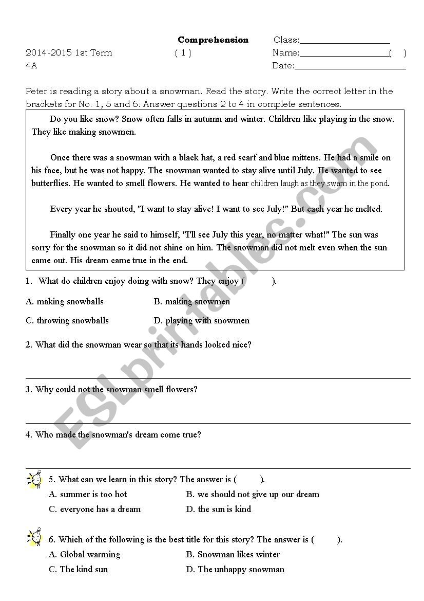 comprehension worksheet