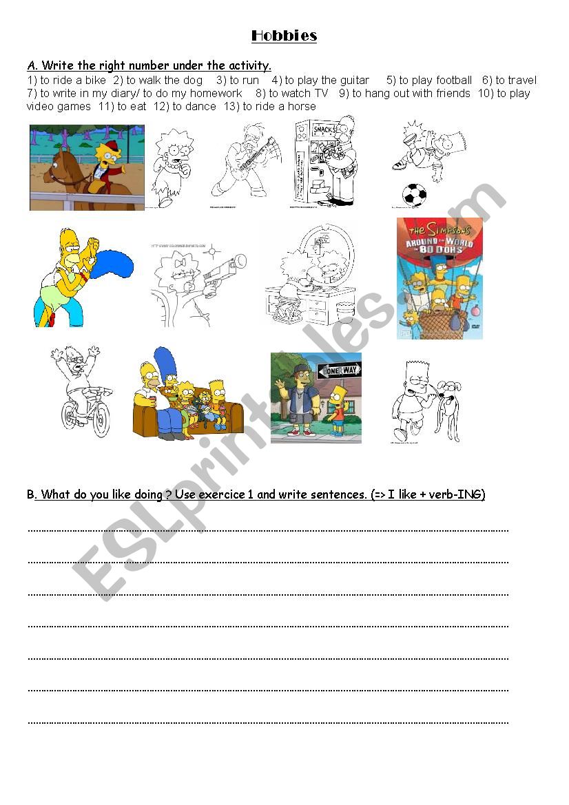 hobbies with the simpsons worksheet