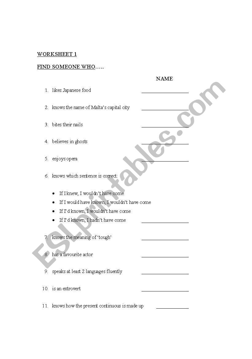 Find someone who... worksheet