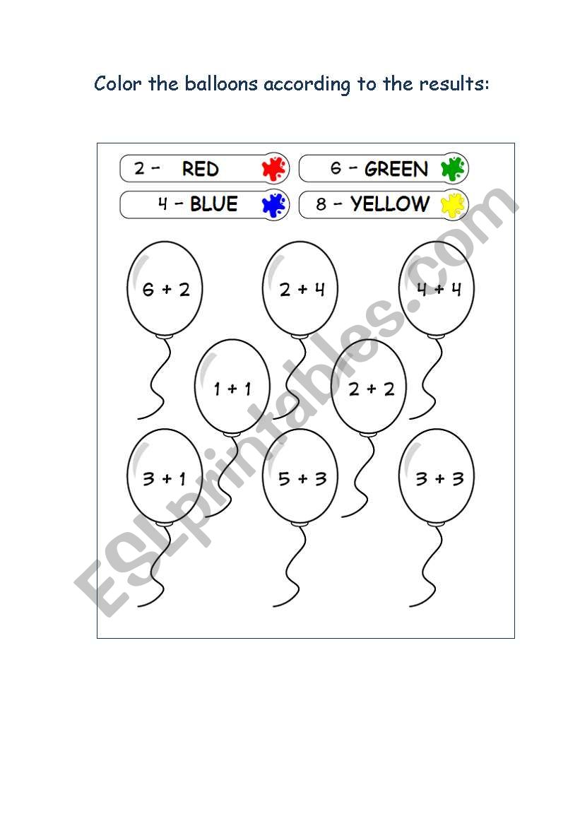 Balloons and Numbers worksheet