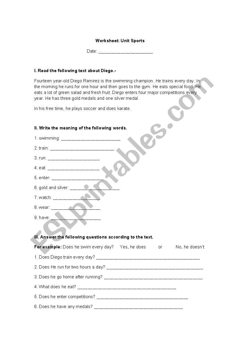 Sports worksheet