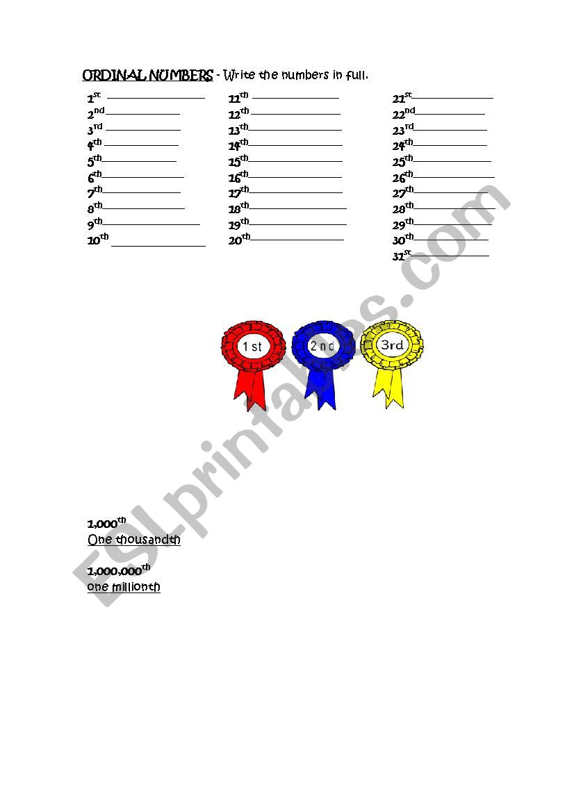 CARDINAL NUMBERS worksheet