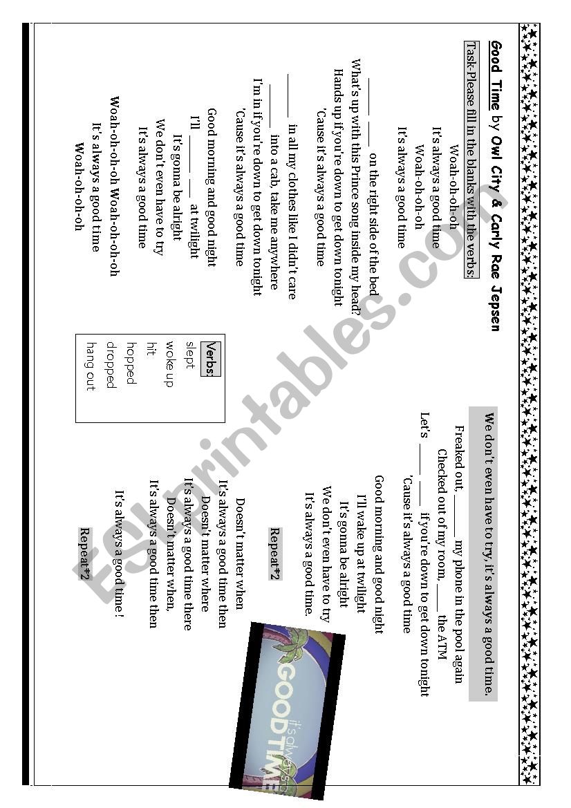 Good time by Owl City worksheet