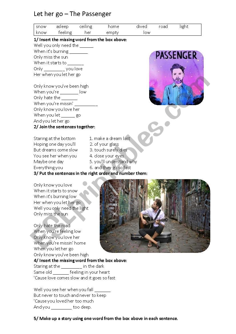 Let her go - The Passenger worksheet