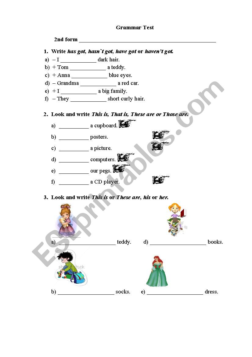 Grammar test worksheet