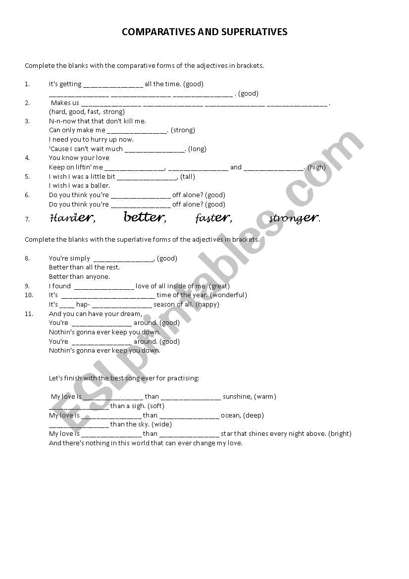 Comparatives and Superlatives worksheet