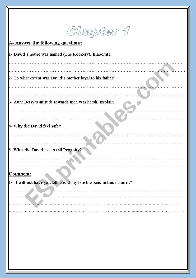 David Copperfield  worksheet