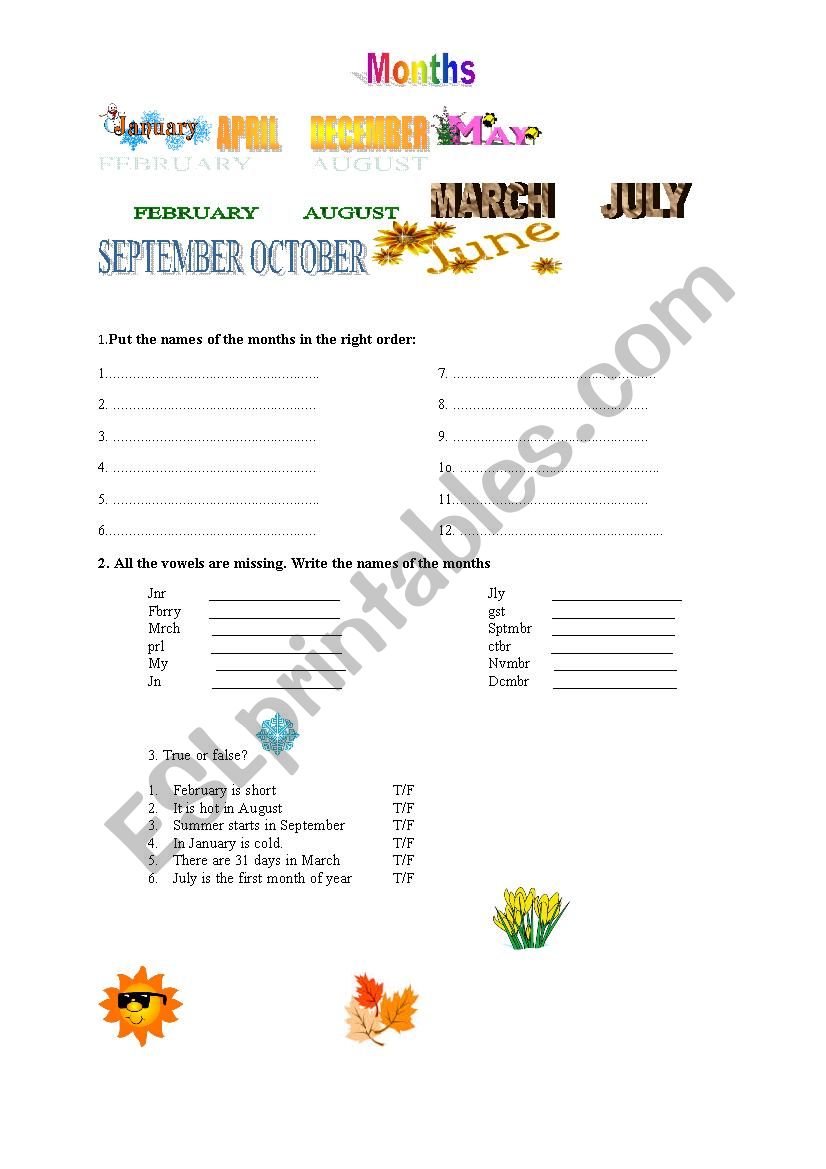 Twelve months of the year worksheet