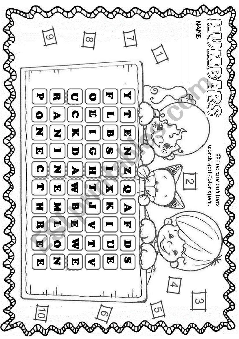 Crossword - numbers 1 to 10  worksheet