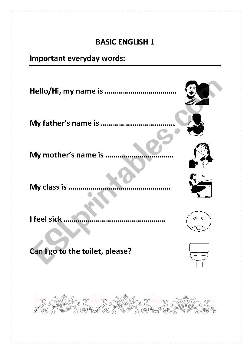 Basic english 1 worksheet