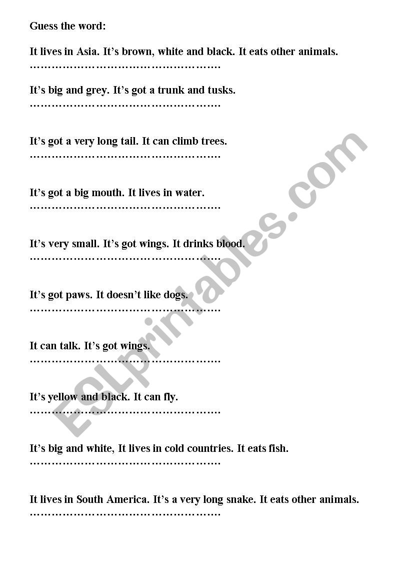 Animals exercise worksheet