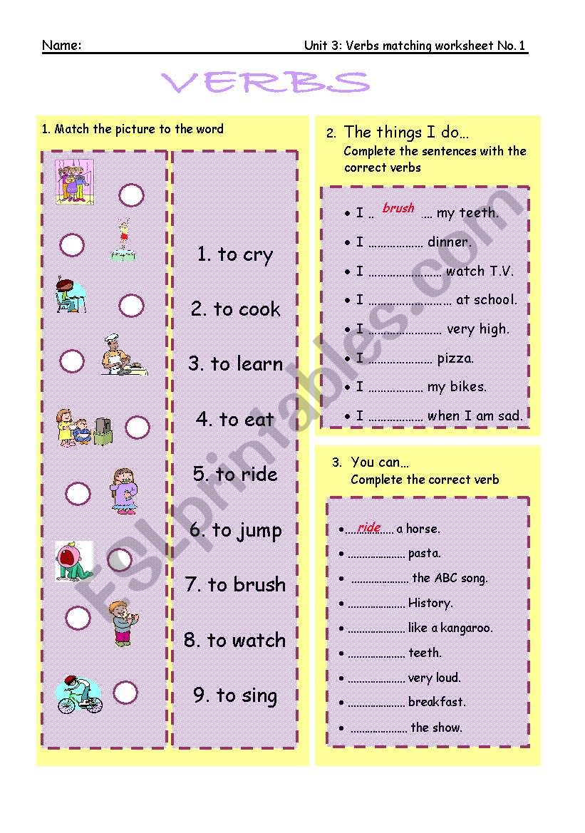 verbs 1 worksheet