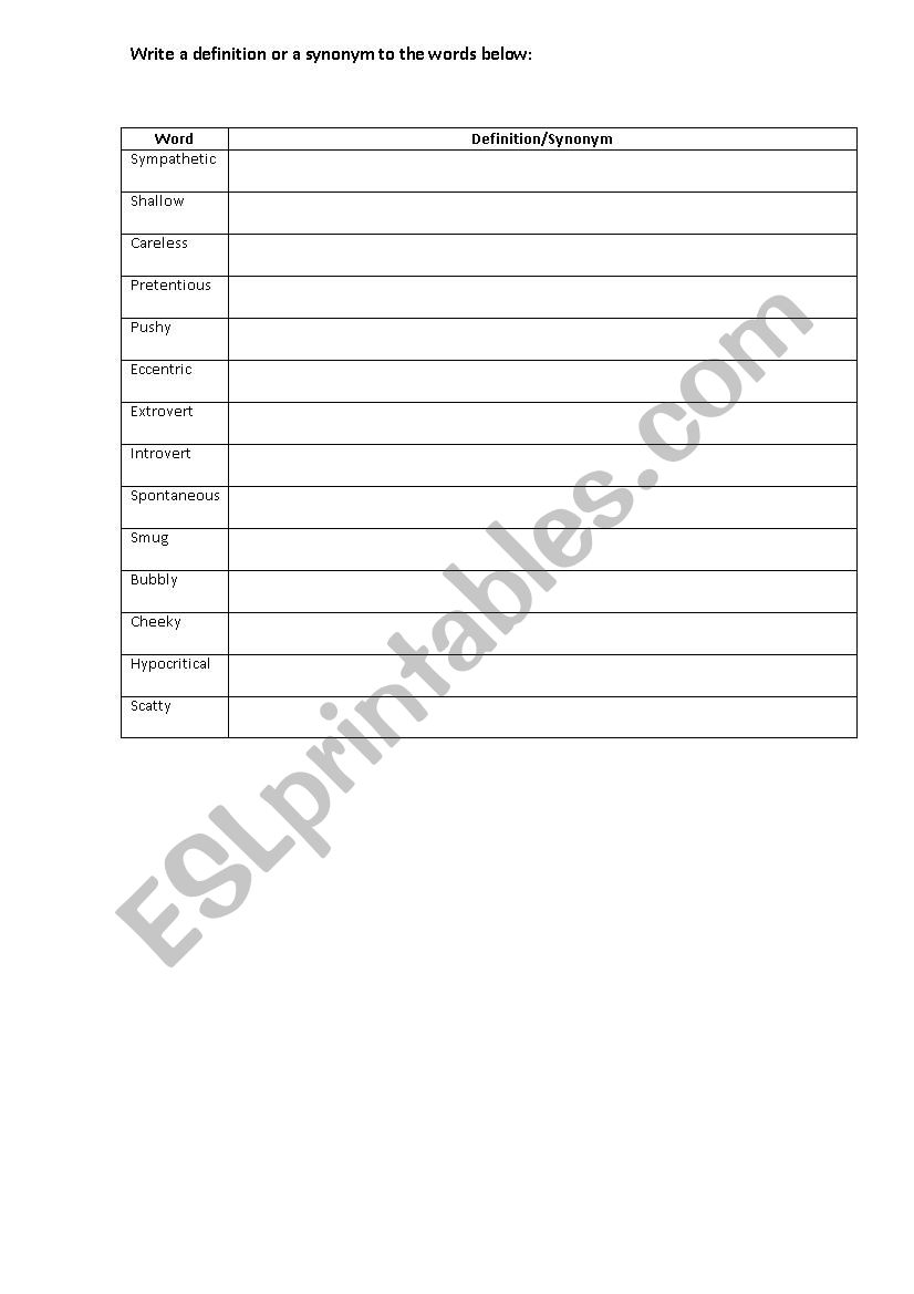 vocabulary worksheet