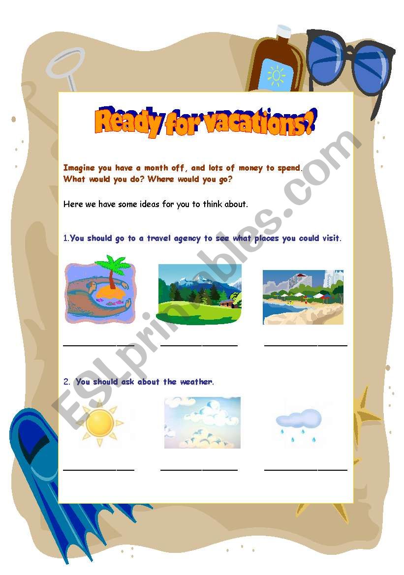 Ready for vacations?  part 1 worksheet