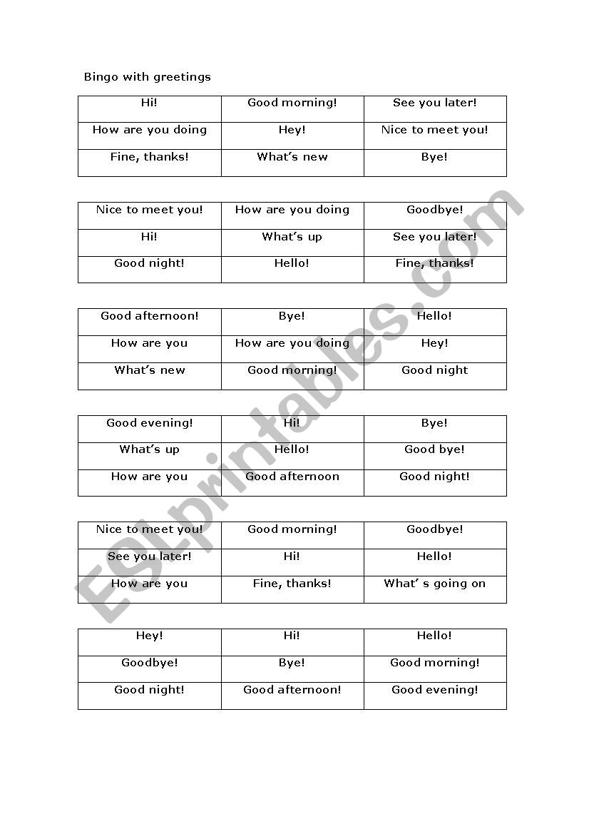 Bingo with greetings  worksheet