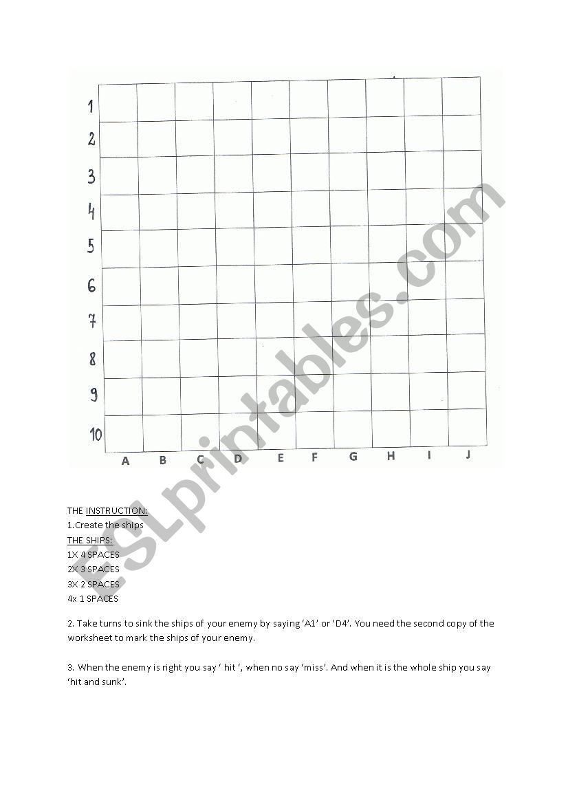 The Battleship worksheet