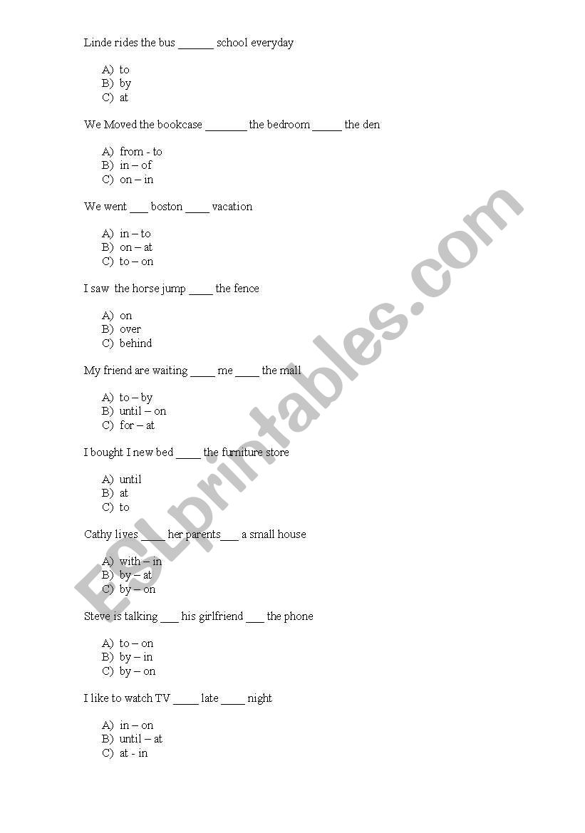 prepositions worksheet