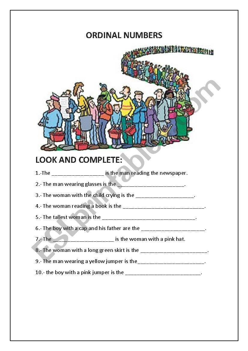 ordinal numbers worksheet