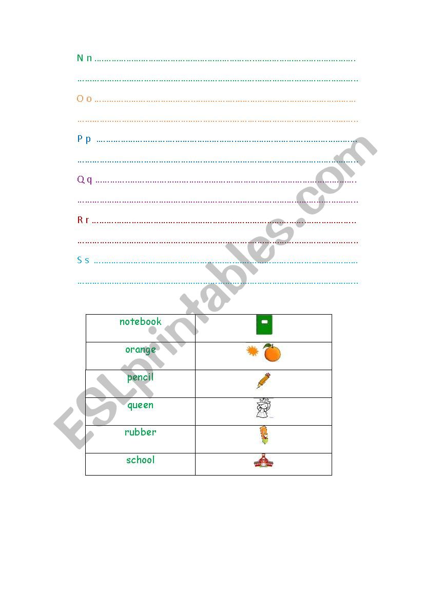 Nn, Oo, Pp, Qq, Rr, Ss worksheet