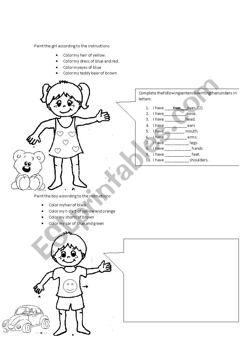 Body parts worksheet