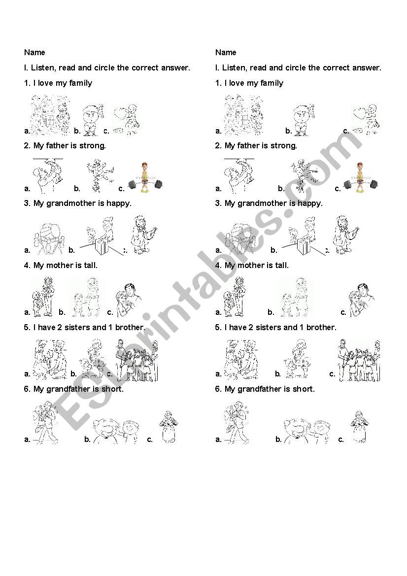 Family and Adjectives worksheet