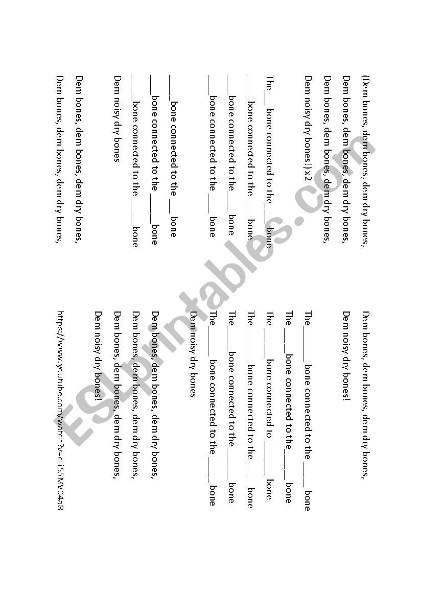 Fill in the song - Dem bones worksheet