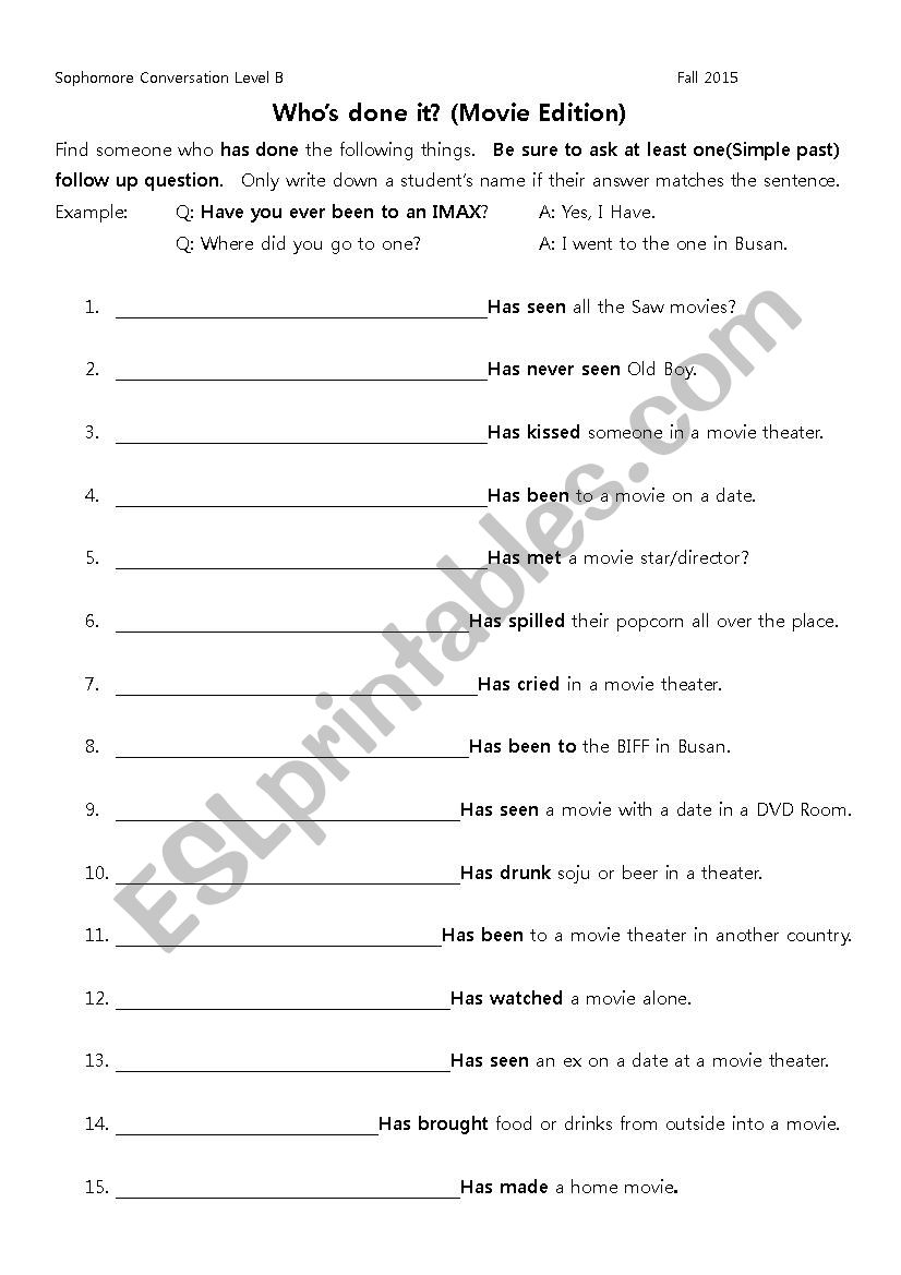 Present Perfect Class Activity 