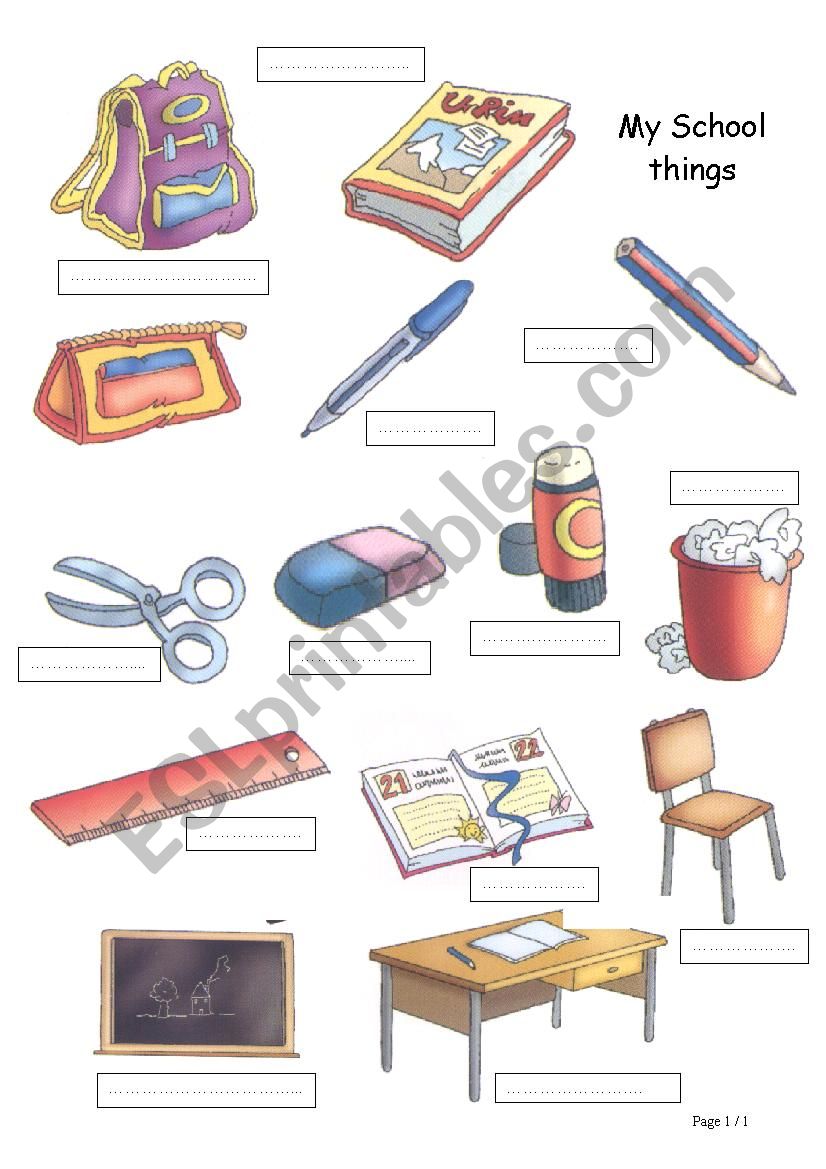 School Objects worksheet