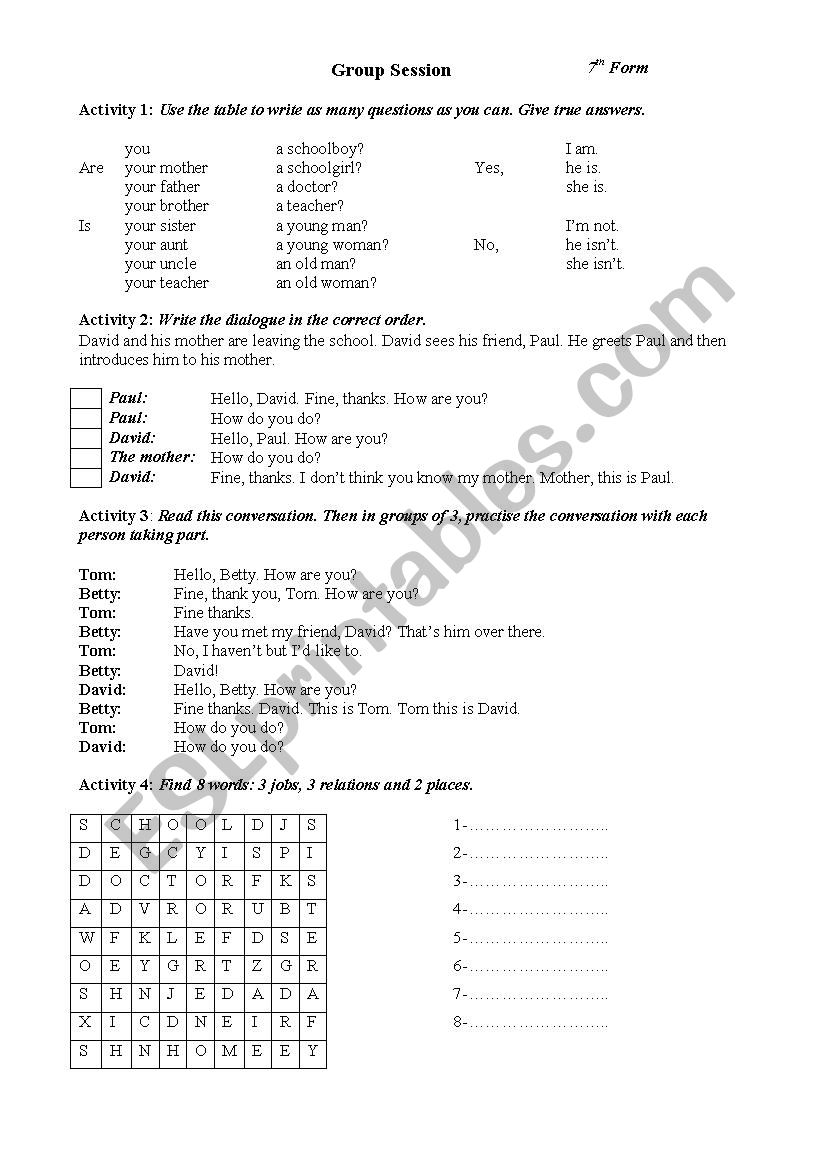 Group Session 7 Form worksheet