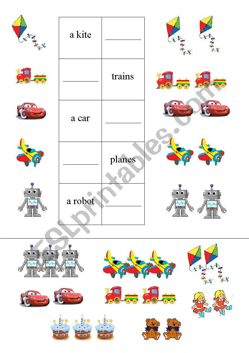 Toys. Plural worksheet