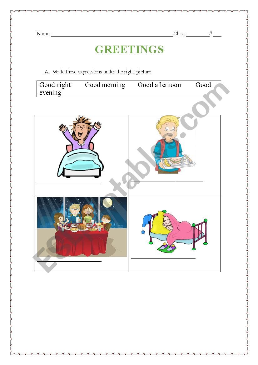 Greetings worksheet