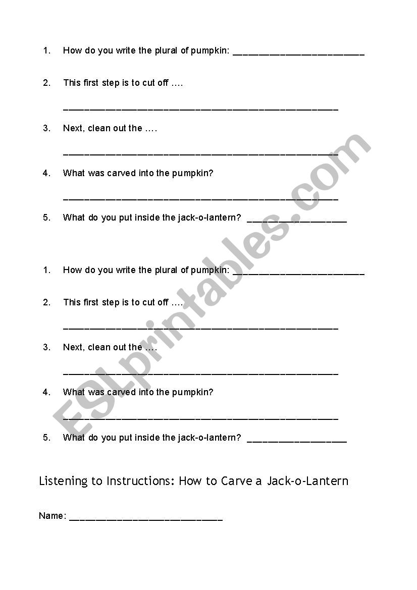 Listening comprehension halloween esl worksheet by kristen martina